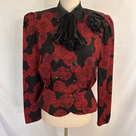 Beautiful VTG Richard Warren Abstract Art Silk Lined Peplum Jacket Size 8 - Picture 1 of 10